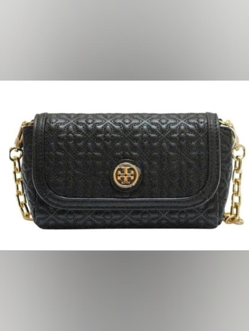 Tory Burch Black Quilted Logo Leather Wallet